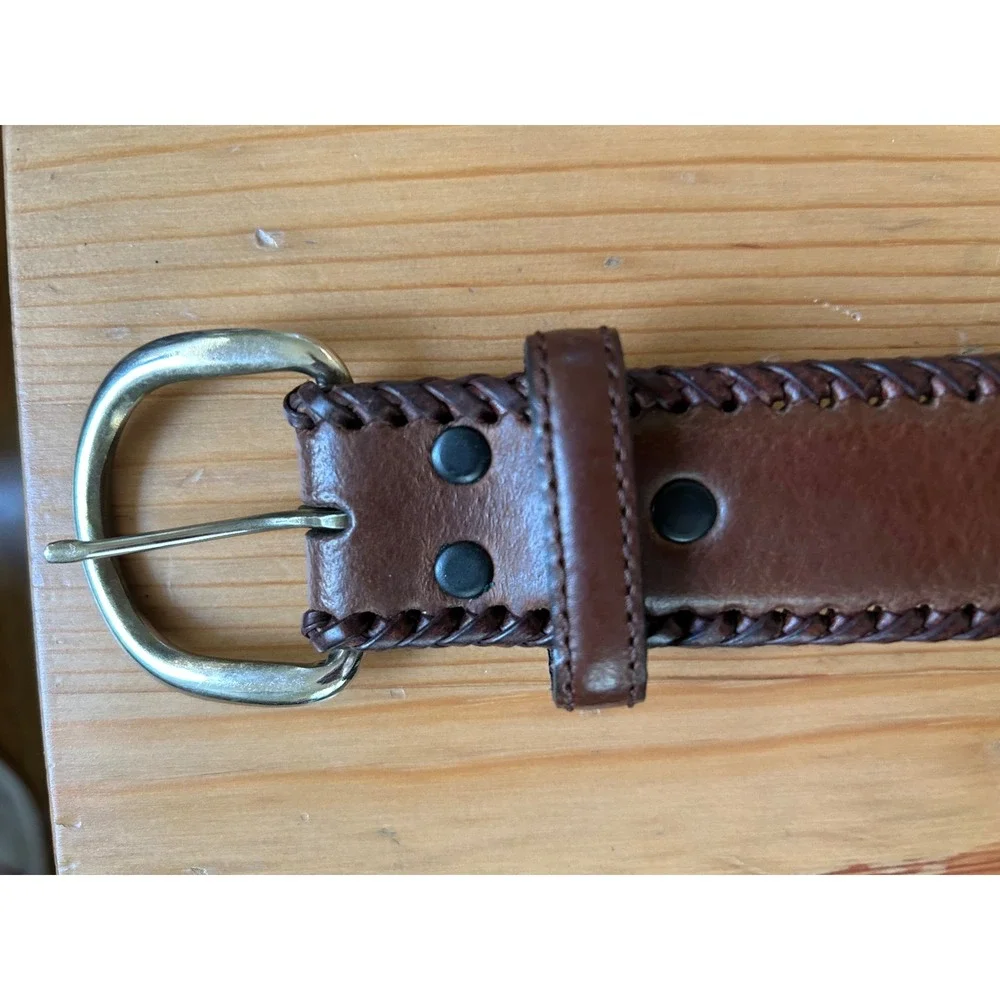 Nocona Belt Co Mens Brown Leather Western Belt Silver Concho Braided Edge 38